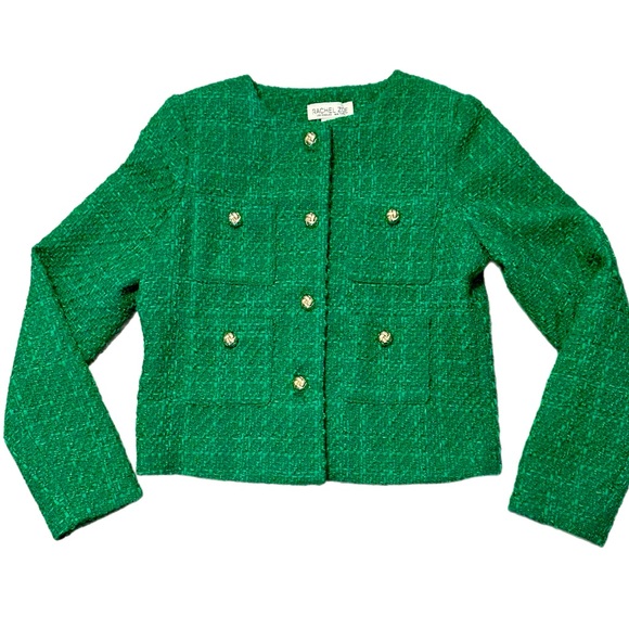 Rachel Zoe NWT Green Tweed Blazer Golden Button Size XS - Picture 3 of 9